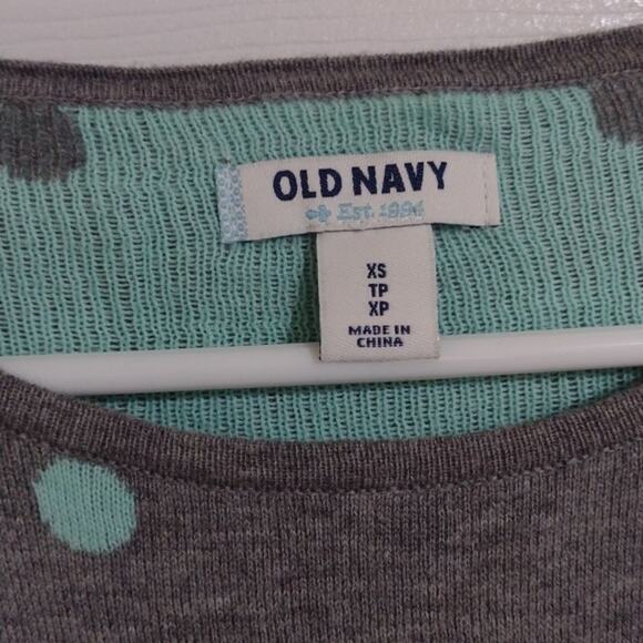 Old Navy gray sweater with light teal polka dots women's extra small - Picture 2 of 4